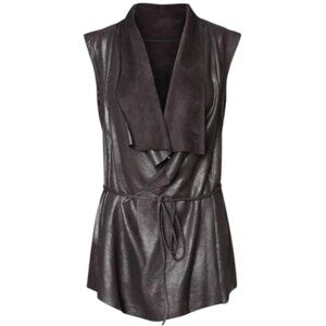 Dex black faux leather tie waist vest size M